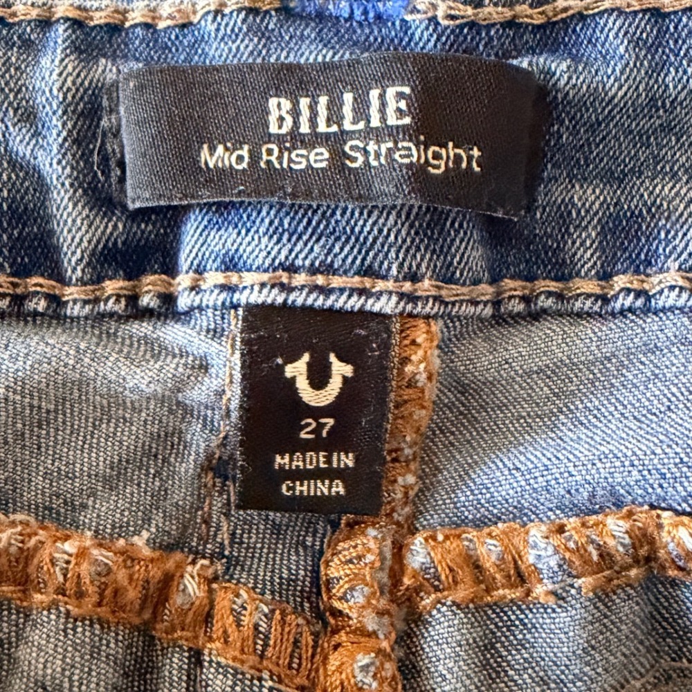 True Religion Billie Mid Rise Straight Leg Jeans Blue Horseshoe Pockets 27x32 - Picture 6 of 11